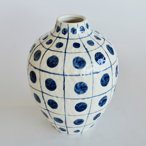 Large Blue Dot Ceramic Vase